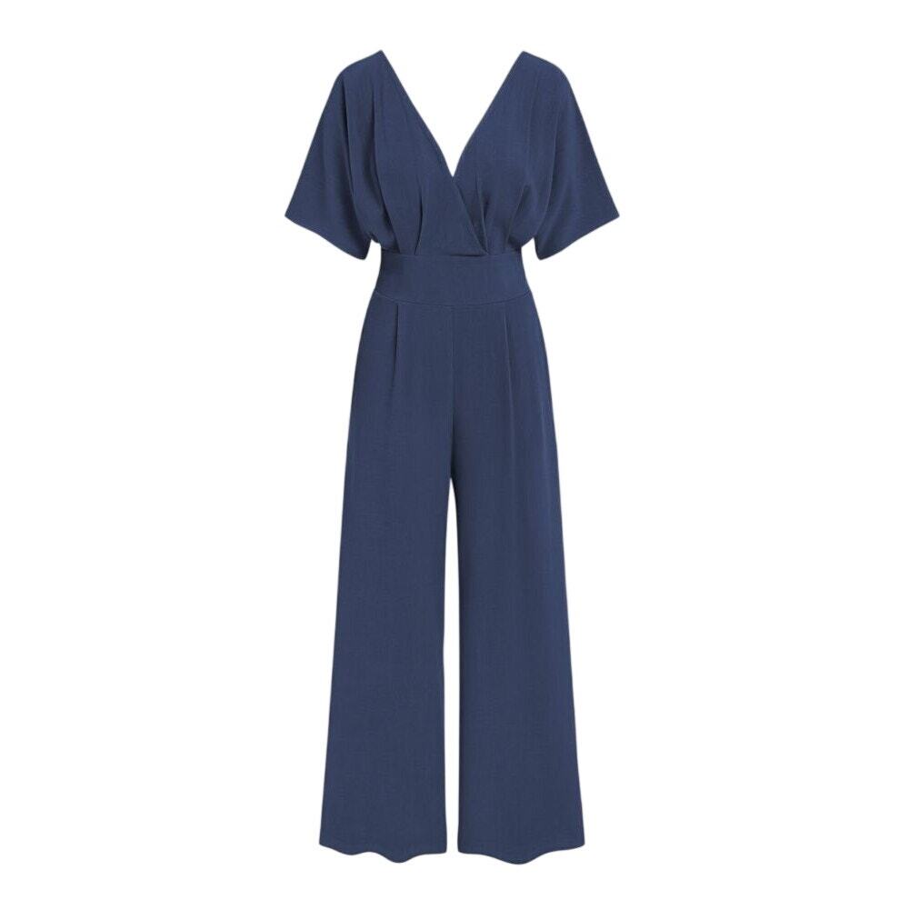 Cider Linen Blend V-Neck & Back Corset Middle Navy Blue Jumpsuit 10/12